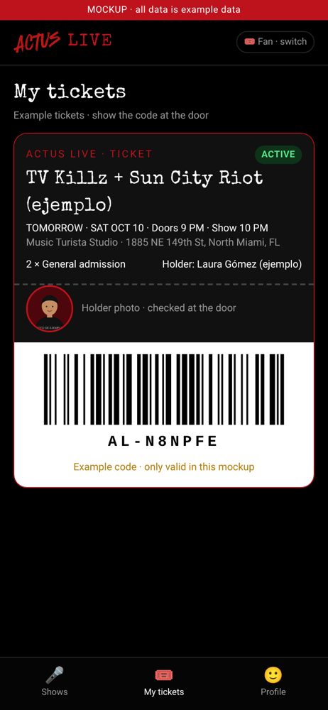 Fan ticket with barcode